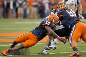 Siriki Diabate and Zian Jones and the rest of the Syracuse defense are focused on containing South Florida’s dual-threat quarterback B.J. Daniels. The USF signal-caller has struggled this year, but he did his part to beat the Orange at the Carrier Dome with 541 total yards in 2009 and 2011.