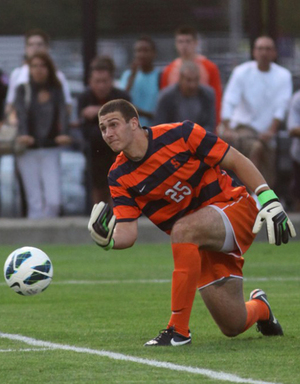 Alex Bono faced 21 shots against Notre Dame on Saturday, the most he has been confronted with all season.  Although Bono let in four goals, he kept Syracuse in the game in the second half.