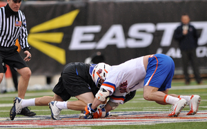 Syracuse midfielder Chris Daddio is now joined by freshman midfielder Cal Paduda at the faceoff X. The two were the first ones called on in the Orange's preseason scrimmages.