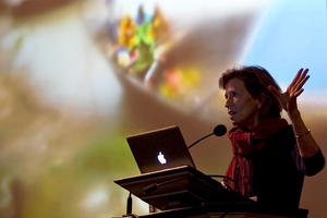 Annie Griffiths, a National Geographic photographer and executive director of Ripple Effect Images, shares some of her work at Tuesday’s University Lecture in Hendricks Chapel. It was the final University Lecture of the spring semester.