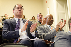 Eric Spina (left), former Syracuse University vice chancellor and provost, has been named the next president of the University of Dayton.