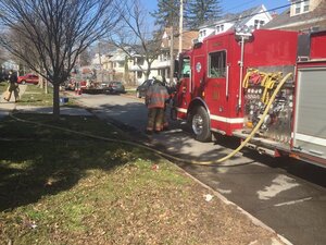 The fire was contained in but shattered a window of the second-floor room where it started.