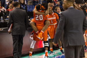 Brittney Sykes and Syracuse celebrated their seeding on Monday. SU will play Army on Friday in the Carrier Dome at 2:30 p.m. 