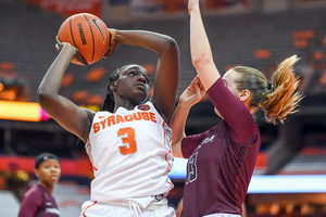 Maeva Djaldi-Tabdi goes up for a lay up against Maryland Eastern Shore.