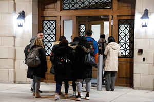 SA’s Assembly met briefly and informally before walking to the Barnes Center. 