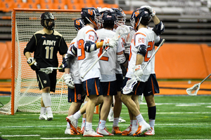 Syracuse defeated the Black Knights, 10-8, in 2019 when David Lipka (20) and Jacob Buttermore scored late in the fourth quarter.