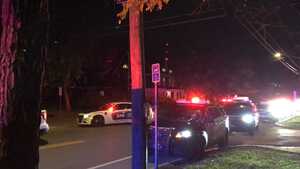 Numerous police cars were parked near the intersection of Euclid and Sumner avenues. 