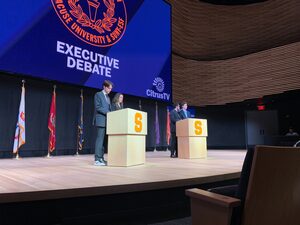 Syracuse University's Student Association hosted an executive debate Thursday night with elections approaching to fill the positions of SA President, SA Executive Vice President Comptroller. During the debate, which SA hosted at the National Veterans Resource Center’s K.G. Tan Auditorium, candidates focused on issues related to access to student resources, returning meal swipes back to the Schine Student Center, unionization efforts by current SU students and other topics.