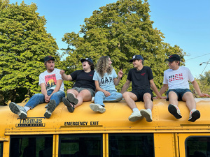 (From left) Luke Burke, Grace Reiter, Julia DiCesare, Ryan Micho, Aidan Micho. Together they work to create witty, sometimes inappropriate content as part of American High Shorts. 
