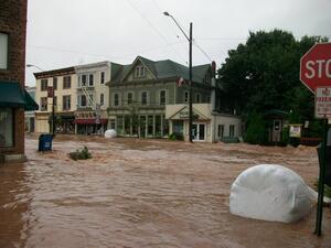 Main Street in Margaretville, NY, flooded after Tropical Storm Irene worked its way up the east coast last month. The town has been working to clean up debris, with the help of a group of ESF students, for weeks in the aftermath of the storm.