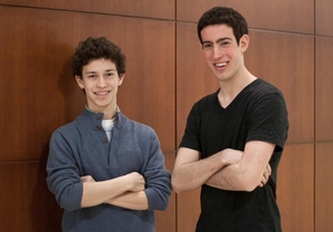 (From left) Justin Hirschhaut and David Ehrlich, members of the Entrepreneurship Club, plan to design and sell shirts for the different SU colleges and clubs through Orange Outfitters venture.