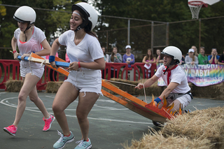 Team Alpha Gamma Delta takes a corner on the race track.