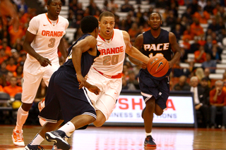 Brandon Triche looks to beat his defender in SU's 99-63 win Thursday.