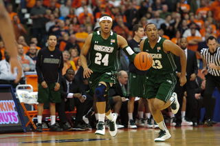 Guard Jonathon Williams pushes the ball for Wagner.