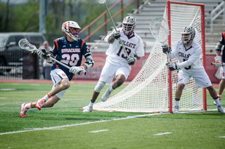 Stephen Rehfuss emerges from behind the cage. The redshirt freshman scored once. 