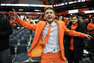 A Syracuse fan reacts to the team's win at the Carrier Dome.