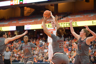 Digna Strautmane fires a mid-range jumper. She hit on three of her nine field goals. 